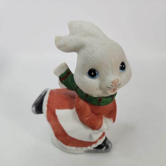 VINTAGE Homco Christmas Ice Skating Bunny Rabbits Boy & Girl 4" Figurines 5305 - Picture 7 of 15